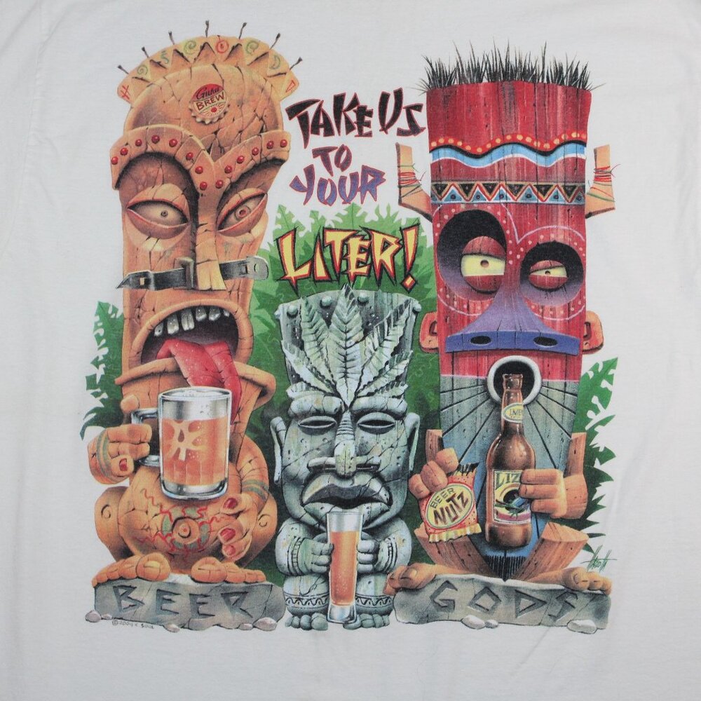 Vintage 2004 Mexico City Beer Guru Brewing Co Large Graphic White T-Shirt Tiki - Picture 4 of 14